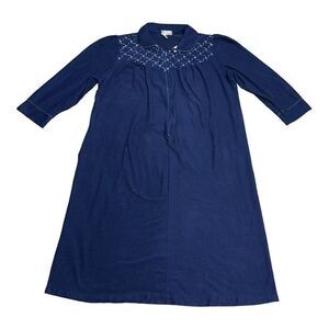 Vintage Beverly West Blue Embroidered Half Zip Up Nightgown 1X Dressing Gown